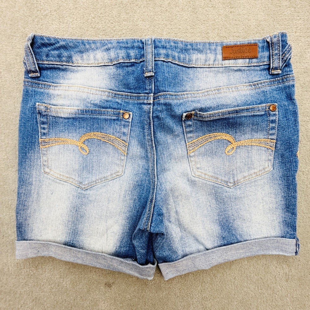 Justice Denim Jeans Premium Shorts Junior Sz 12.5 Blue Faded Turn Up Cuffed Hem‎